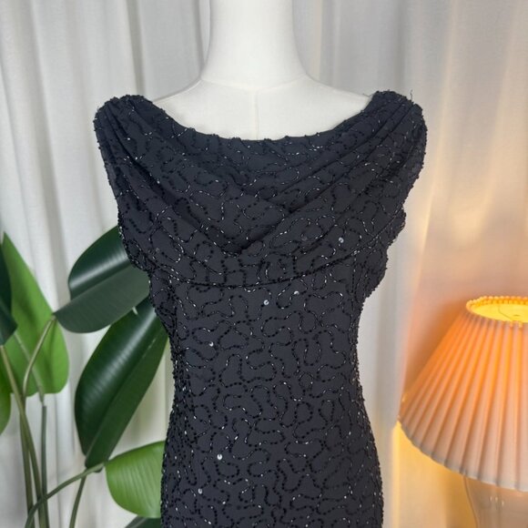Vintage 90s JMD New York Beaded Embellished Cowl Neck Mini Dress sz 14 - Picture 9 of 10